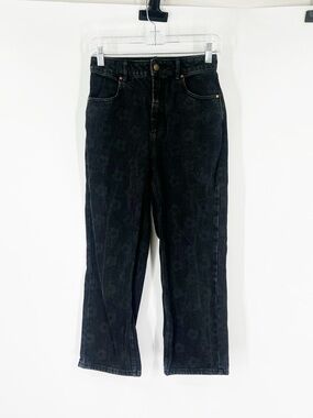 Afends High Rise Straight Cropped Jeans Black Floral Print